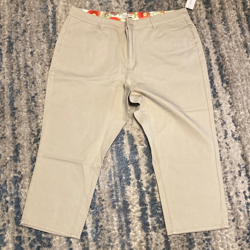 Coldwater Creek Natural Fit Khaki Crop Pants Size 16 NWT